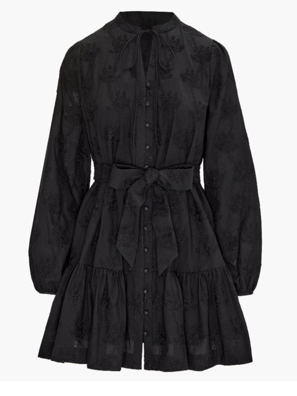 Hill House Black Long-Sleeve Tie-Waist Mini Dress Sizs Medium